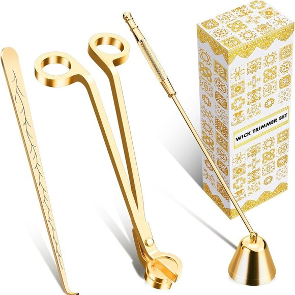 Elegant Stainless Steel Candle Care Set: Wick Trimmer, Snuffer & Dipper in Gold - Picture 9 of 9